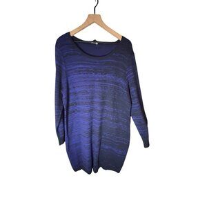 H By Halston Womens XL Blue/Black Stripe Sweater Dress 3/4 Sleeves Cotton Blend
